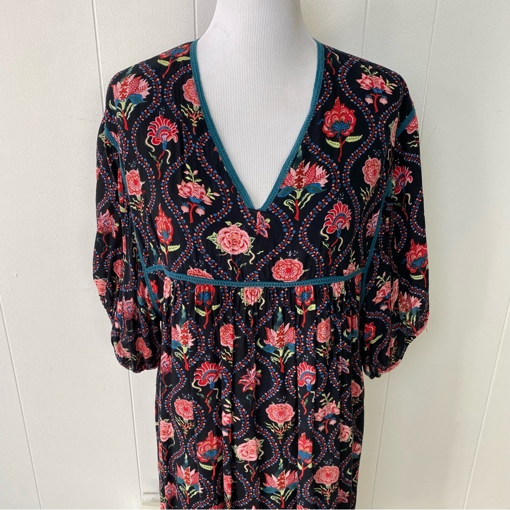 World Market Women’s Dress Floral Cottage Bohemian Short Sleeve Sz S/M Pockets - Picture 3 of 15